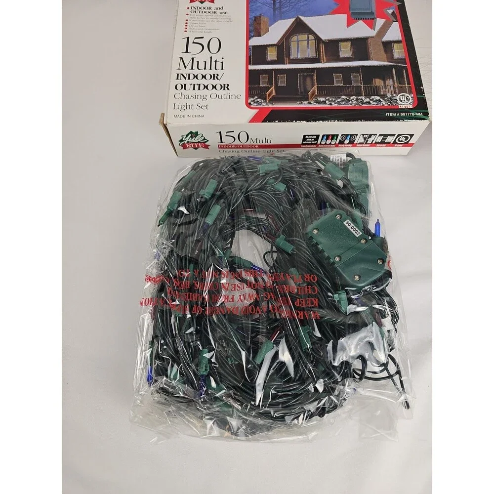 VTG Yule Rite 150 Multi Chasing Outline Christmas Light Set NIB Indoor Outdoor